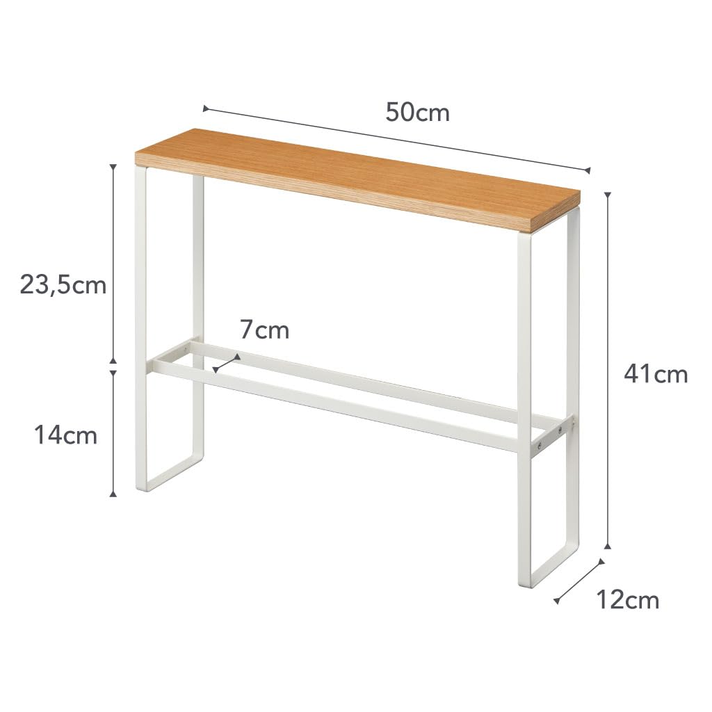 YAMAZAKI TOWER Hausschuhregal mit Holzablage, weiß, Stahl/Holz, 12 x 50 x 41 cm