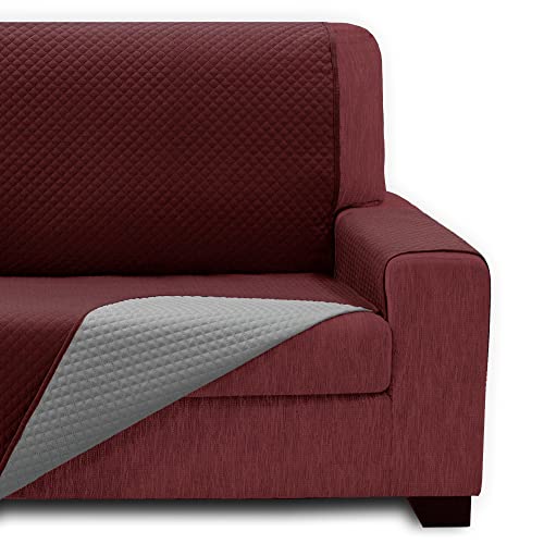 SofaCamaleon Housse pour fauteuil Relax 1 place - Protège-fauteuil matelassé - Housse de chaise bicolore - Protège-fauteuil réversible - Bouquets - Rouge - Gris clair - 55 cm