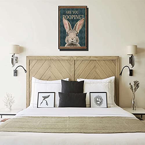 With Frame Rabbit Poster Funny Rabbit Decor Bathroom Decor Bathroom Art Nursery Decor Rabbit Lover Gift Canvas Wall Art Artwork Painting Easter Decorations 08X12Inch Wooden Framed #TOP5