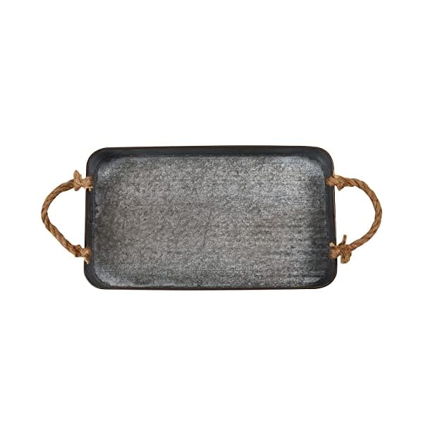 Rectangle Galvanized Decorative Metal Serving Tray with Rust Finish and Rope Handles Rectangle Galvanized Decorative Metal Serving Tray with Rust Finish and Rope Handles