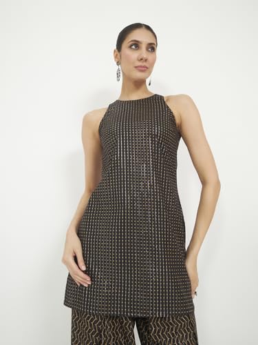 Image of FIORRA Women Black Printed Pure Cotton Straight Kurta with Farshi Salwar