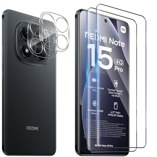 Funrae 3D Protector de Pantalla Cobertura Completo para Xiaomi Redmi Note 15 Pro 4G y Protector de Lente de Cámara [2+2 PCS], 9H HD Anti Arañazos Cristal Templado Protección