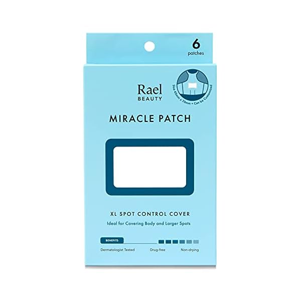 Rael Pimple Patches, Miracle XL Spot Control Cover - Hydrocolloid Acne Patch for Face, Zits & Blemish, Back and Body, Korean Skin Care, Vegan, Cruelty Free (6 Count)
