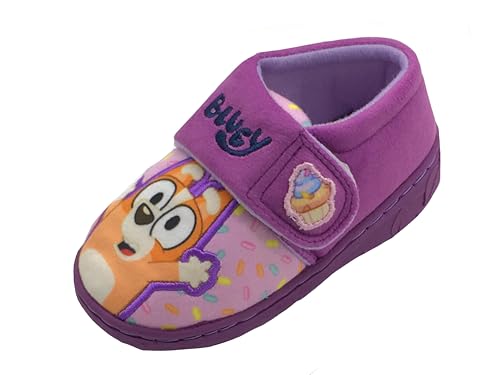 Bluey, Pantuflas para niñas con bingo, cierre de velcro, talla 4-12, Lila, 20 EU
