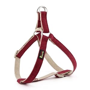 Plutus Pet Cotton Hemp Step In Dog Harness, Sustainable, Lightweight and Escape-Proof, Easy Walk Dog Harness for Puppy Small Medium and Large Dogs, Dark Red, XS