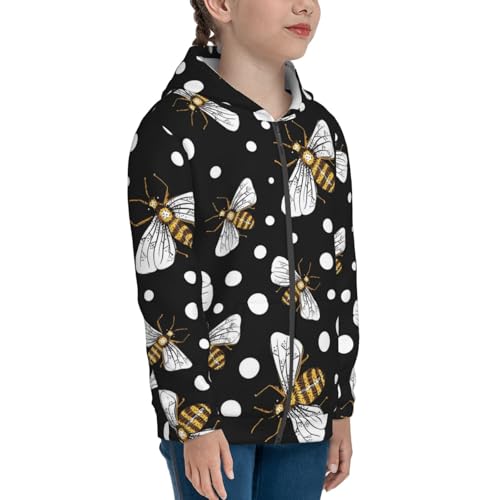 Honey Bees at Night Kids Pullover Hoodies Boys Zip Up Sweatshirts Girls Athletic Clothes with Pocket4