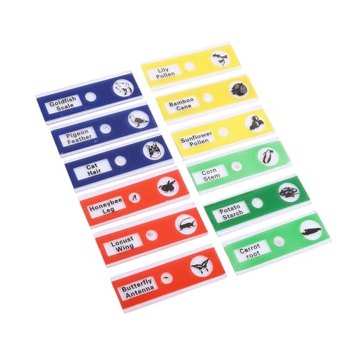 Aumotop Portaobjetos de Microscopio Preparados de Plástico 12 Piezas para Clasificación Profesional, para Estudiantes y Educadores, material: Plástico (Mezclar colores)