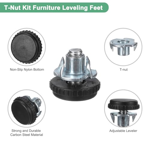 Image of M METERXITY 24-Pack Furniture Feet, 5 /16 inch-18 Thread w /T-Nut Kit Adjustable Furniture Levelers, Adjustable Leveling Feet Supports 7920LBS for Tables /Cabinets /Large Base Supports [Black]