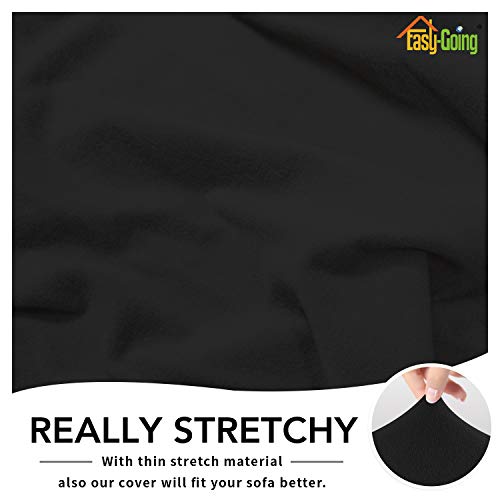 Image of Easy-Going Fleece Stretch Sofa Slipcover Spandex Anti-Slip Soft Couch Sofa Cover, Armless Washable Furniture Protector with Elastic Bottom for Kids, Pets(Futon, Black)
