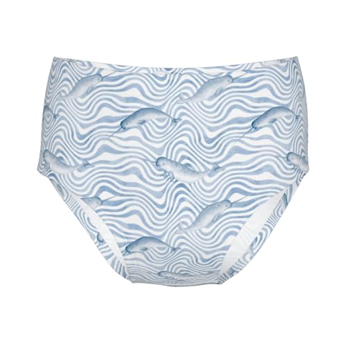 Watercolor Blue Narwhals Wavy Stripes Girls' Underwear Soft Cotton Little Girls Panties Comfort Briefs