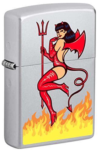 Encendedor Zippo Satin Chrome Devil Pin-Up Girl miniatura 1