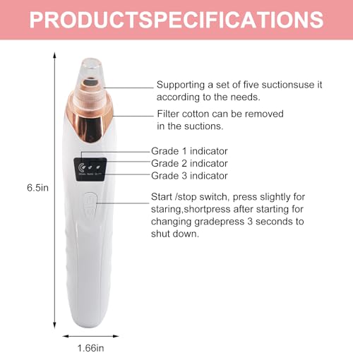 Gbzw HTY-ZHU Blackhead Removal Tool With Hot Compress, 3 Adjustment Modes & 4 Suction Heads Pore Vacuum,Facial Pore Cleanser  thumb #3