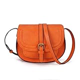 AFKOMST Crossbody Bags for Women,Small Saddle Purse and Boho Cross Body Handbags,Vegan Leather, Orange