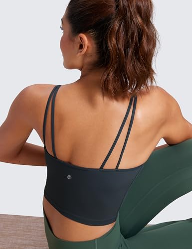 Image of CRZ YOGA Butterluxe-Light Womens V Neck Longline Sports Bra - Spaghetti Straps Workout Crop Top Padded Yoga Cami