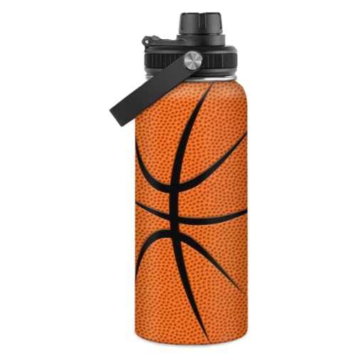SANDJEST Basketball Water Bottle 32oz Stainless Steel Insulated Bottles for Men Women Sports Lovers Fan Players Coach - Basketball Gifts for Birthday Christmas