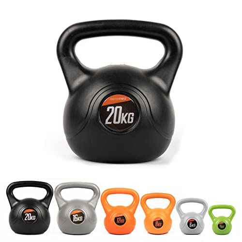 Phoenix Fitness Vinyl Kettlebell - Heavy Weight Kettle Bell for Home Gym Workout Equipment Strength Fitness Pilates Weight Training - Black 20kg