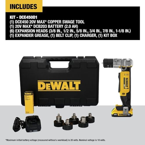 DEWALT 20V MAX Copper Swaging Tool Kit with Battery, Charger, and 6 Expansion Heads 3/8 in., 1/2 in., 5/8 in., 3/4 in., 7/8 in, and 1-1/8 in (DCE450D1) - image 2