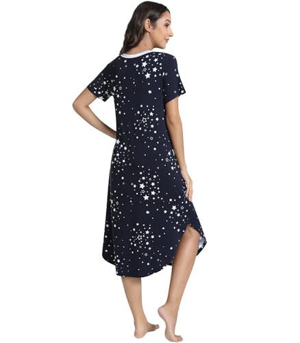 Image of NACHILA Nightgowns for Women-Viscose Made from Bamboo, V Neck Sleepshirts Short Sleeve Sleepwear Cool Nightshirt
