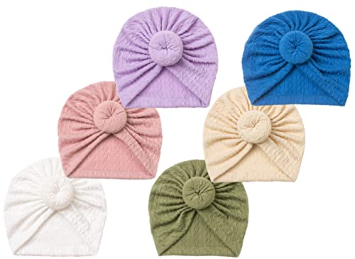Qandsweat Baby Girls' Hats & Caps Knotted Turban Cute Toddler Hat Hair Accessories 3-36M (Cable Style-6Pack) #TOP9