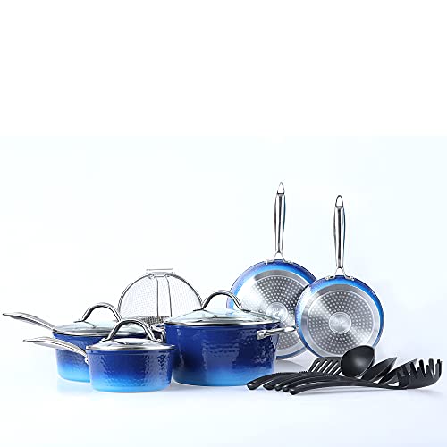 Kitchen Academy 15 Piece Nonstick Granite Coated Cookware Set Complete Pots and Pans Set with Tools
