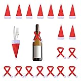 WXJ13 10 Pack Mini Christmas Santa Claus Hat and 10 Pack Mini Christmas Scarf for Christmas Silverware Holders, Candy Covers, Wine Bottle Decorations, Set of 20