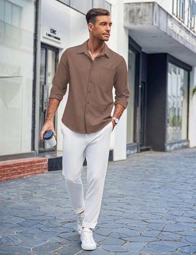 COOFANDY Men's Casual Button Down Shirts Long Sleeve Untucked Shirts Regular Fit Linen Shirt3