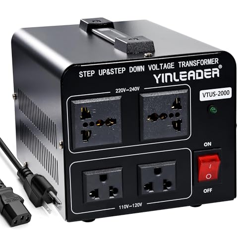 Yinleader 110V to 220V Voltage Converter Transformer 2000W Step Up/Down 110/120 Volt - 220/240 Volt Converter