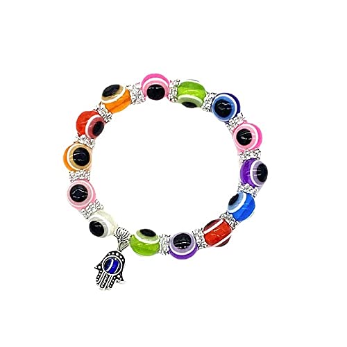 Pingyongchang 4pcs Evil Eye Hamsa Blue Beaded Charm Stretch Bracelet Hand of Fatima Turkish Lucky Evil Eye Bracelet for Protection and Blessing3