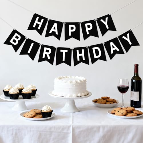 Image of Happy Birthday Banner Party Banner NO DIY Birthday Sign Black and White