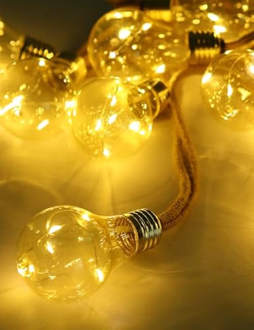 Solar Outdoor String Lights, 10Ft Vintage Rope Hemp Solar Patio Lights, Waterproof Warm White Solar Powered String Lights with 10 Shatterproof Bulbs for Garden Fence Stairs Balcony