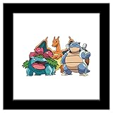Trends International Gallery Pops Pokemon - Blastoise, Charizard, Venusaur Wall Art, Black Framed Version, 12'' x 12''
