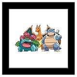 Trends International Gallery Pops Pokemon - Blastoise, Charizard, Venusaur Wall Art, Black Framed Version, 12'' x 12''