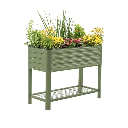 Elevated Raised Garden Bed- Slim Series, 1.5' x 3.5' Outdoor Planters Boxes with Legs & Storage Rack...