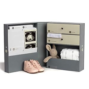 Savor | The Vault Baby Keepsake Box | Slate Gray – Customizable Newborn Memory Box w/ 2 Drawers, 7 compartments and 10…