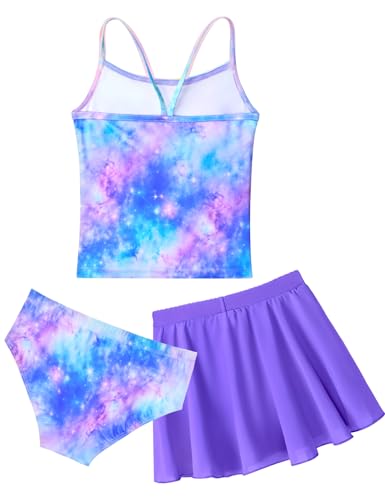 Image of Girls Swimsuit 3 Piece Sleeveless Bathing Suit Sets with Skirt Swimwear Rash Guard for Kids Beach UPF 50+ Sun Protection