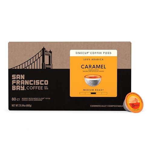 Image of San Francisco Bay K-Cup Coffee Pods, Caramel (80 ct), Medium Roast, Commercially Compostable Single-Serve Flavored Coffee Pods