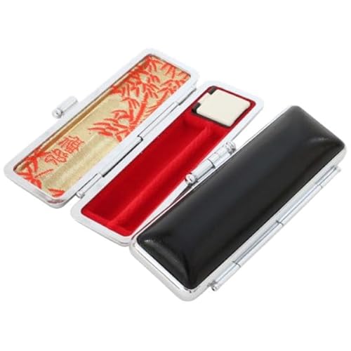 印鑑ケース 2本収納 訂正印・認印・銀行印用 (6mmと10.5mm/12mm対応) 朱肉付き (牛革 黒 竹柄)