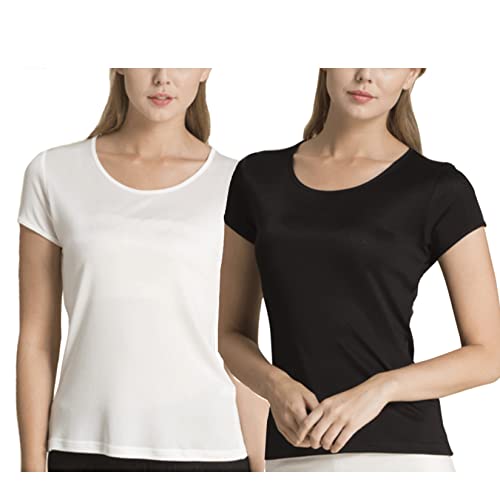 LingDooo Women T Shirt Pure Silk 2Pack Basic Causal Tee Vneck Loose Blouse Top Summer Breathable Short Sleeve Shirt Dailywear (M, Color#E) by LingDooo - Used condition - US$34.68