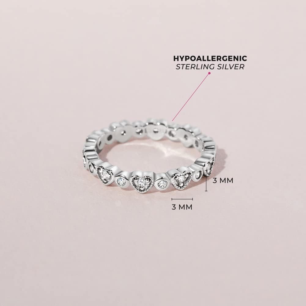 In Season Jewelry Stunning Clear Cubic Zirconia Heart Ring Band - Hypoallergenic 925 Sterling Silver Girls Rings - Comfortable & Safe for Kids, Toddlers, & Young Girls - Size 5