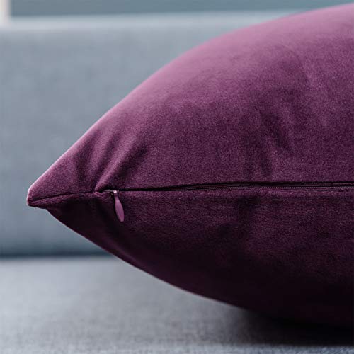 Image of JUSPURBET 16x16 Velvet Throw Pillow Covers Set of 2,Eggplant Purple | Modern Decorative Soft Cushion Covers Cases with Hidden Zipper for Couch Sofa Bed Living Room Bedroom Home Decor