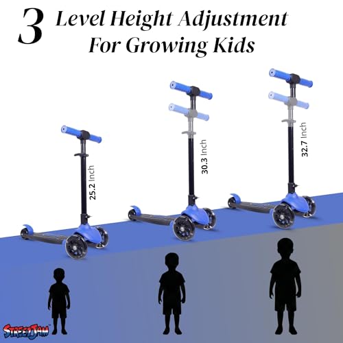 Image of STREETJAM Zoltra LED Wheel Kids Kick Scooter 3-12 Years, LED Light Wheels, BIS Approved, Lean-to-Steer Control, Extra Wide Deck, Vibrant Two-Tone Design, Up to 50 kg Load (Royal Blue with Black)