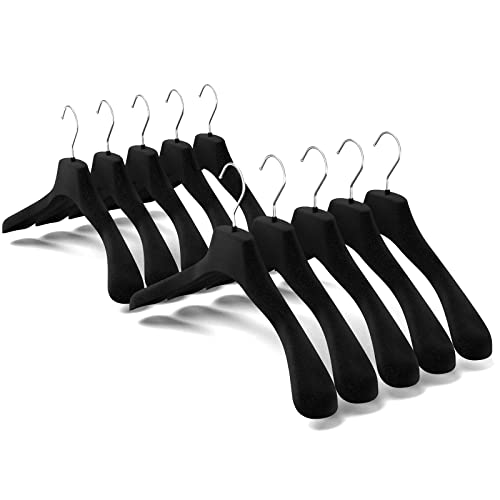 Mainetti Grucce in Velluto Antiscivolo, per Capispalla, Giacche, Felpe, Cappotti Uomo Donna, Appendini Resistenti, Made in Italy, Set di 10 Pezzi (Nero, 42 cm)