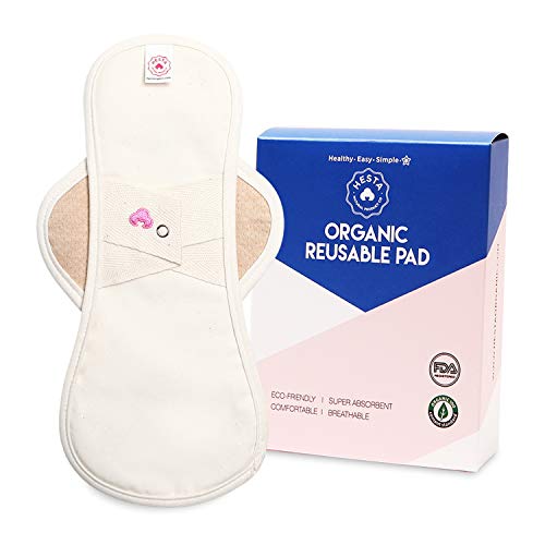 Hesta FDA Registered Organic Reusable/Washable Cloth Natural Sanitary/Menstrual Pad PMS Relief (Overnight, Wing/Brown)