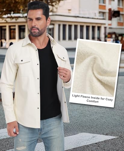 Little Donkey Andy Men's Faux Leather Jacket, Slim Fit Stretch Classic Windbreak Jacket Lapel Collar Button Down Microfleece4