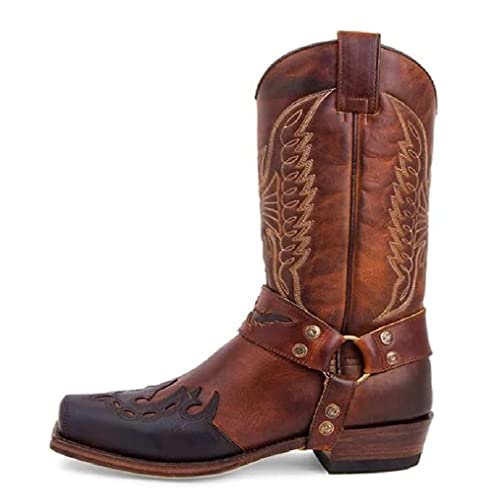 Preisvergleich Produktbild Herren Stickerei Hohe Stiefel Seitlicher Reißverschluss Reitritter Stiefel Europäische Und Amerikanische Reitschuhe Herbst Fahrrad Ritter Lange Stiefel,Brown-43