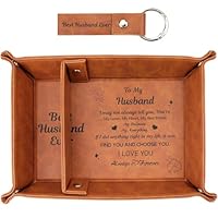 Abnaok Leather Valet Tray for Men, Bedside Organiser Gifts for Him, I Love You Gift Set for Husband Boyfriend, Anniversary Birthday Presents Nightstand Tray for Mens Accessories