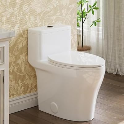 One-Piece Toilet with ADA 17.5" Height - Elongated Bowl, White Ceramic Toilet with PP Slow-Close Seat