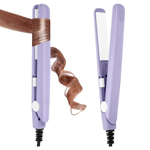 LOPHE Mini Ceramic Plate Hair Straightener 10s Fast Heating Flat Irons Curling Iron Hair Portable Travel Curling Wand Upgraded Dual-use Hair Curler for Short and All-Hair Types (Purple)