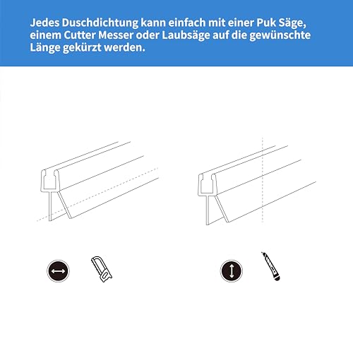 DOPPOSO Duschdichtung 2 x 100 cm Ersatzdichtung für 4mm/ 5mm/6mm Duschkabinen Badewanne mit verlängerten Gummilippen Glastür Duschdichtung Glasdicke