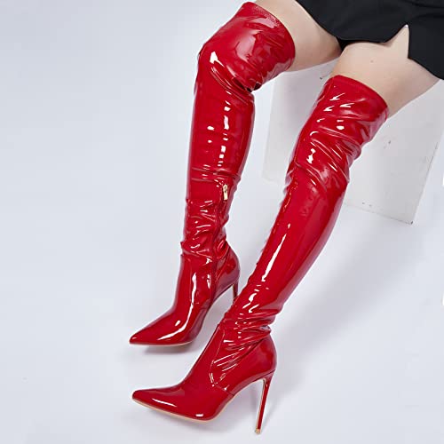 Image of GENSHUO Women's Over the Knee Boots Stiletto Pointed Toe Thigh High Heel | Stretchy Thigh High Long Boots with Side Zipper, Sexy Slim Fit Tall Heeled Boot for Club Party Evening Dress Wear